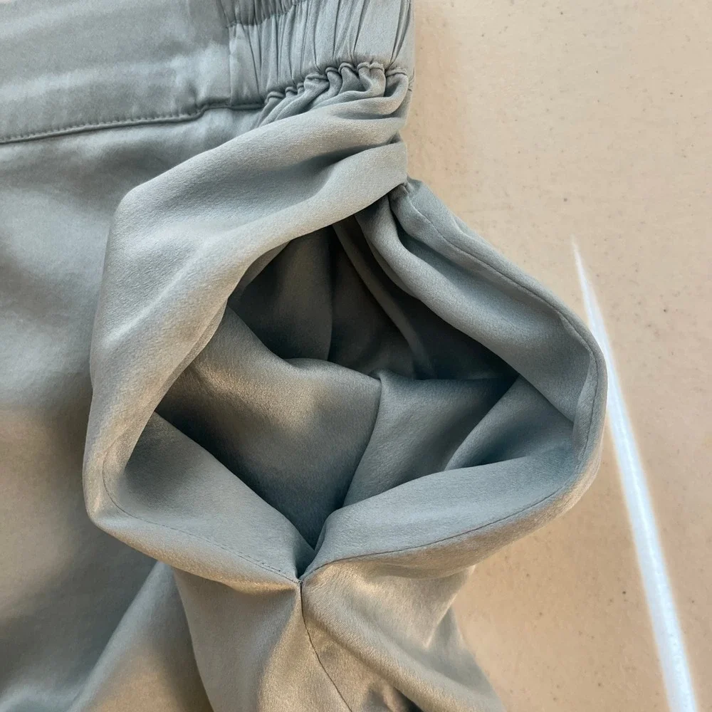 Lunya Silk Shorts Sleepwear Women Small Blue Grey Pockets Luxury Minimalist FLAW